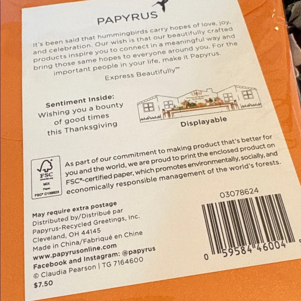 🆕Papyrus 3D Displayable Thanksgiving Greeting Card